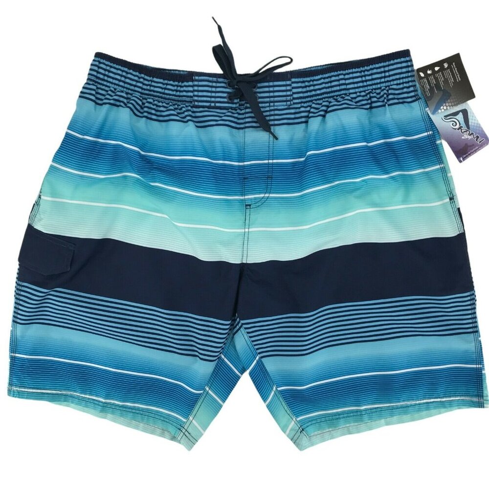 Kanu Surf Mens Echelon Blue Striped Sun Protection Quick Dry Board Shorts  XXL